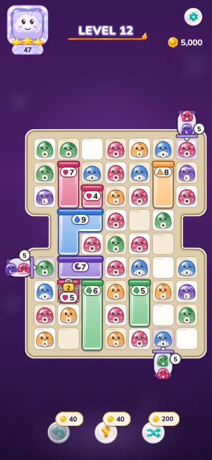 Level 12: a busy board with long jars