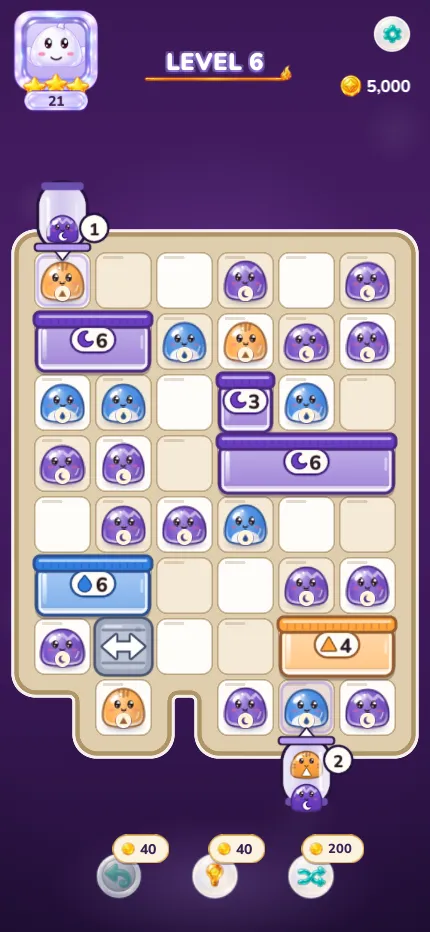 Level 6: jars and jelly critters on a cream board
